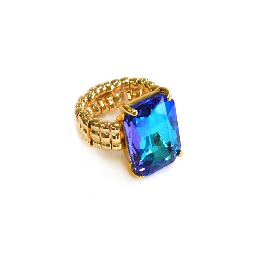 Dopamine Rectangular Glass Cocktail Stretch Adjustable Ring - Picture 7 of 16